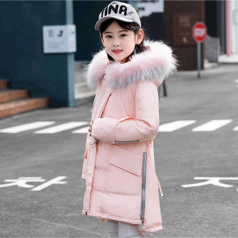 

2018 Winter Down Jacket with Parka Real Fur Hood Coat Long Thicken Girl Clothes Children Garment Kids Warm Coat Girls Clothing