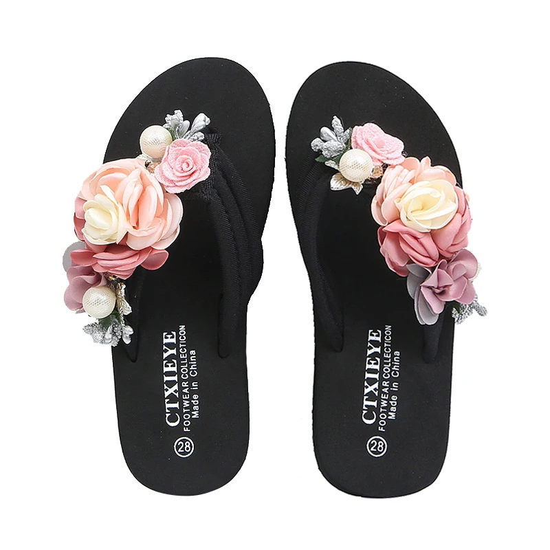 Summer Fashion Kids Slippers Rhinestone Girls Flip Flops Beach Shoes Children Comfortable Artificial Flower Slippers For Girls