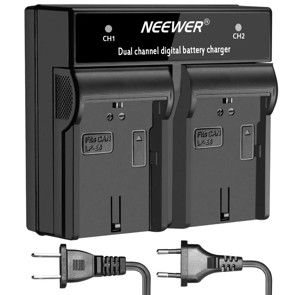 Neewer LED Dual Channel Digital Battery Charger for Canon LP E6 Battery