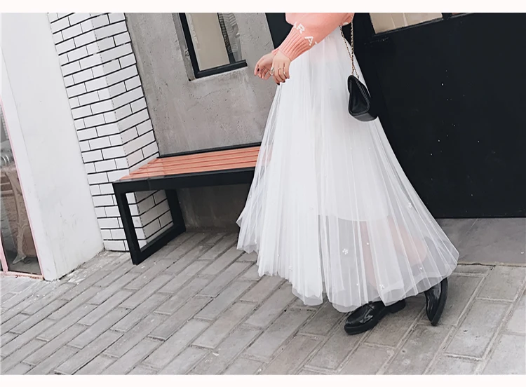 UPPIN Женская юбка из тюля с бисером летняя юбка из тюля женская серая белая платье-пачка украшенное жемчугом эластичная талия винтажная плиссированная юбка
