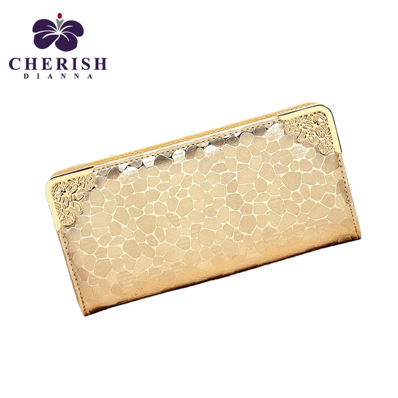 Wallet Women ADM Brand Gold 2016 Silver Stone Lines PU Leather Long Purse Clutch Zipper Bag Card Holder