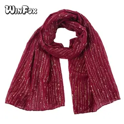 Winfox Красный Bronzing Фольга золото длинные мягкие шарфы для Для женщин леди полосатый платок шарф