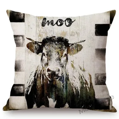 Vintage Farm Animals Rooster Cow Pig Sheep Home Decorative Sofa Throw Pillow Cover Sweet Farm Retro Cotton Linen Cushion Cover