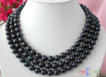 

3ROW 11MM BLACK ROUND FW PEARL NECKLACE A MABE p1264^^^@^Noble style Natural Fine jewe (B0322)