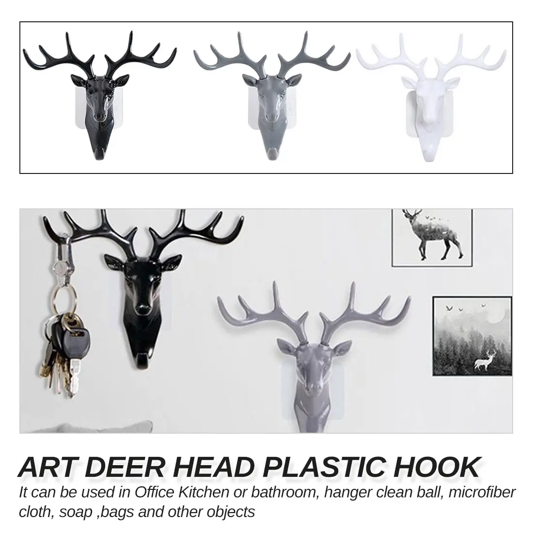 

Plastic Wall Rack Key Hat Bag Jewelry Rack for Living Room Deer Head Decor Hook Organizer