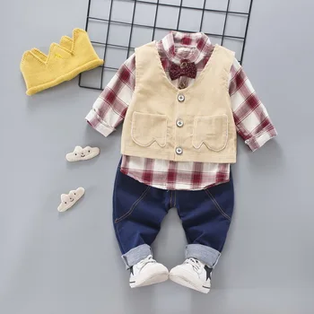 

2017 New Korean Three Piece Long Sleeved Shirt Waistcoat Children boys set