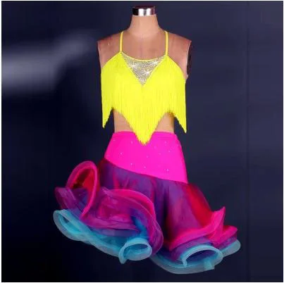 Бальное платье с бахромой для латинских танцев, женское платье для соревнований, элегантное платье с кисточками для девочек, платье для соревнований, женское платье для танго - Цвет: yellow