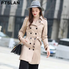 Ptslan 2017 Women’S Genuine Sheepskin Leather Coat Female Real Lambskin Jackets Long Basic Good Qual