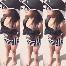 Милый комплект бикини для маленьких девочек, купальный костюм в полоску, треугольный лук, купальный костюм, купальный костюм, пляжная одежда