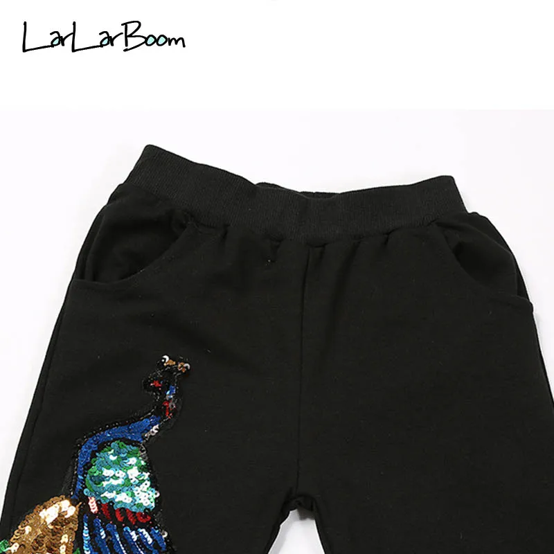 LarLarBoom/комплект одежды для детей, костюм унисекс, весенний комплект из 2 предметов: топ с вышивкой павлина и аппликацией из пайеток и штаны