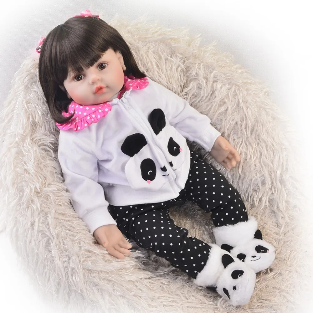 

So Truly 24 inch Panda Reborn Baby Dolls Girl Soft Silicone Stuffed Dolls PP Cotton Body Newborn Reborn Babies For Kids DIY Toys