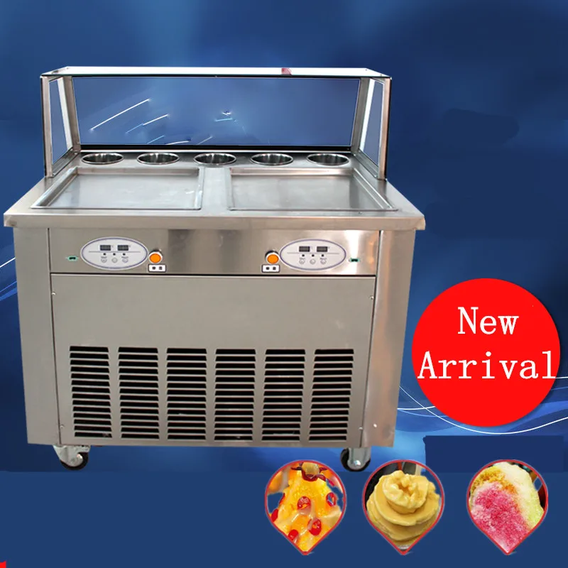 2016 New Intelligent Fry ice machine Double pan double compressor,fried ice cream roll machine, without Glass mask 2016 new double round pan fry ice cream roll machine 45cm 2800w luxurious intelligent double pan milk roller with r410a