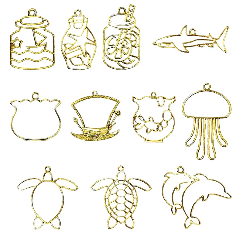 

5pcs/lot ocean princess shape Resin Open Bezel Metal Charm Pendant Key Frame Pendant UV Resin Earring Findings DIY resin crafts