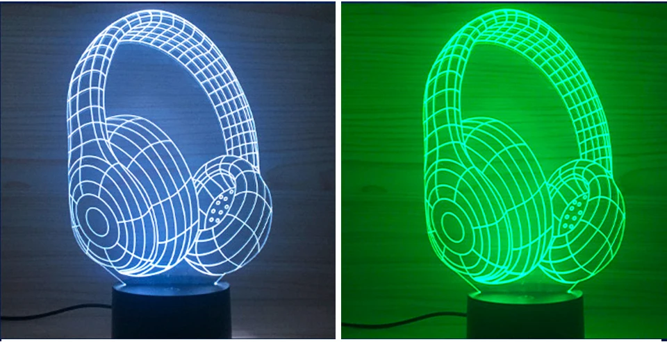 3D DJ наушники Иллюзия светодиодный USB ночник студия Музыка наушники для контроля звучания красочные наушники форма светодиодный настольная лампа украшение дома