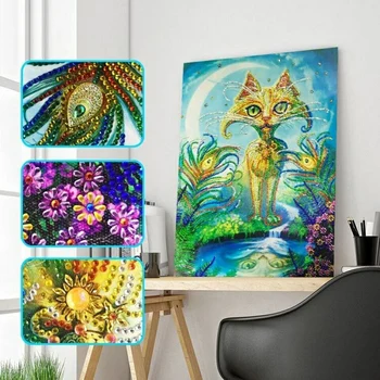 

5D DIY Special Shaped Diamond Painting Cat Picture Of Rhinestones Partial Round Drill Diamond Embroidery Animal bead picture