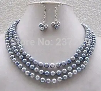 

Wholesale price ^^^Jewellery pretty vogue real gray pearl necklace earring set 16"-18"-20"