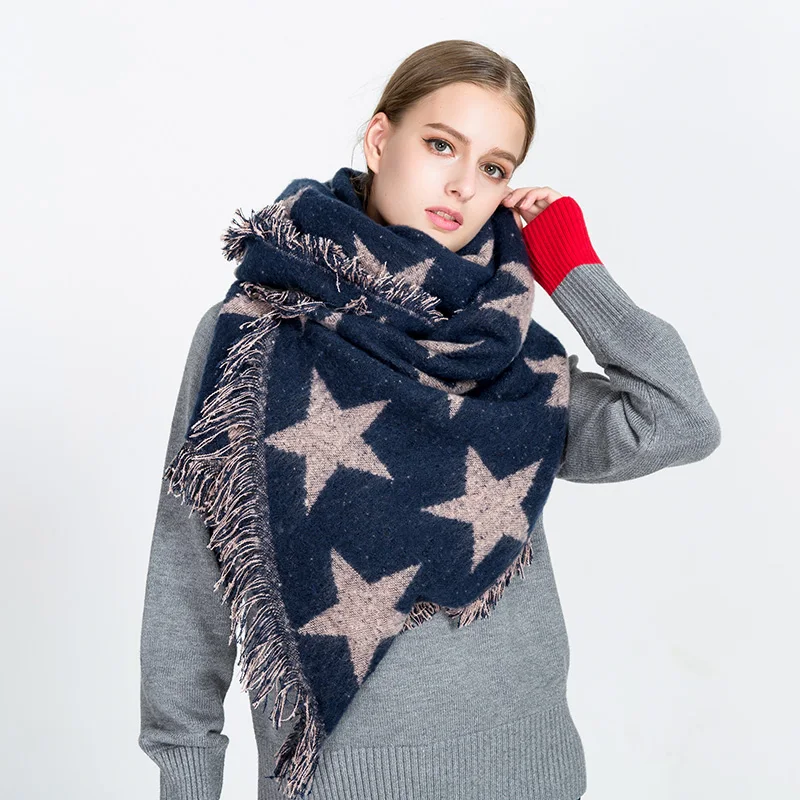

New Women Cashmere Five-pointed Star Pattern Scarf Autumn Winter Thick Warm Shawl Wild Scarves Girl Travel Wrap Accessories