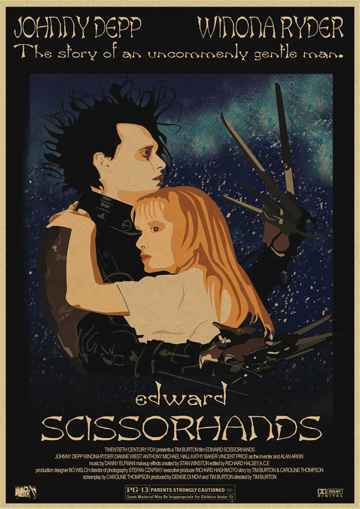 Классическая пленка Эдварда сissorhands плакат крафт-бумага ВИНТАЖНЫЙ ПЛАКАТ бар украшение дома стикер стены - Цвет: Многоцветный