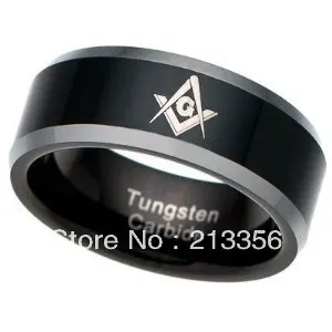E&C JEWELRY Free Shipping! Wholesales Price!USA Hot Selling Black Tungsten Carbide Freemason Masonic Master Men's Wedding Ring