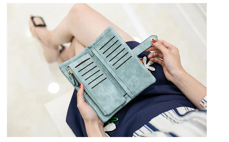 MJ Women Leather Wallets Matte PU Leather Long Wallet Lady's Brand Design Bi-Fold Clutch Purse Coin Pocket Multiple Card Holder (15)