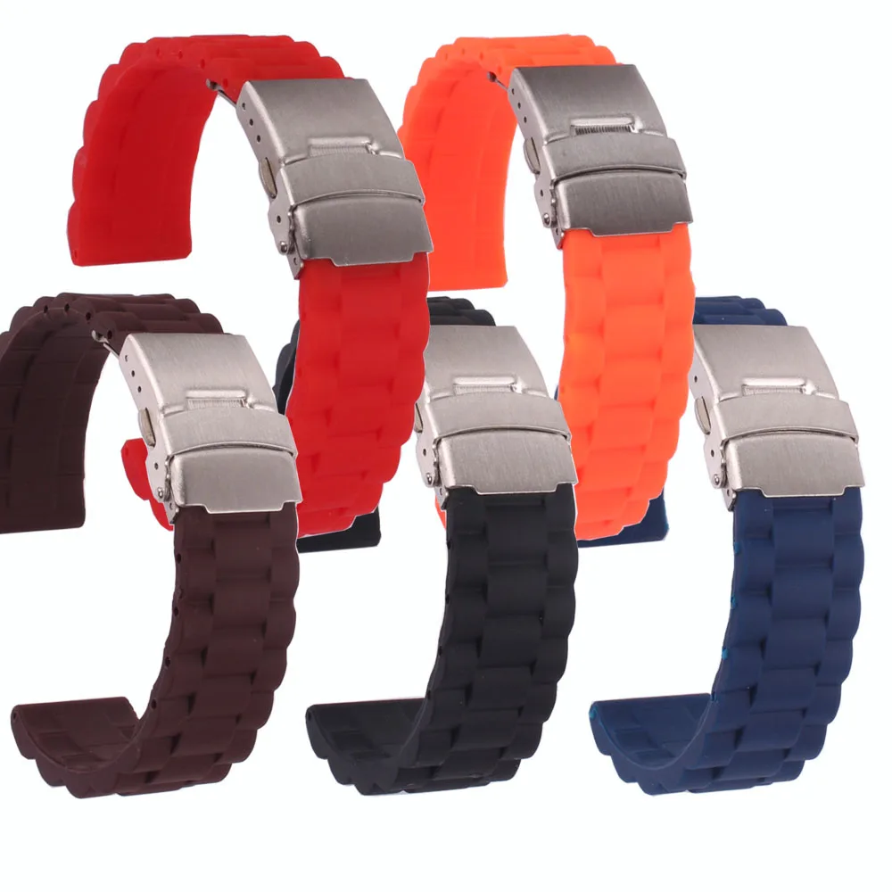

Buy 2 get 20% off) Silicone Rubber 18/20/22/24mm Bright-Colored Solid Red/Black/brown Watch Army Military watchbands Strap Bands