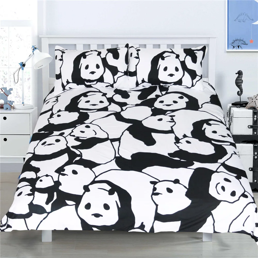 

CAMMITEVER Cartoon Panda Bedding Set Printed Duvet Cover With Pillowcases Animal Home Textiles 3pcs Bedclothes