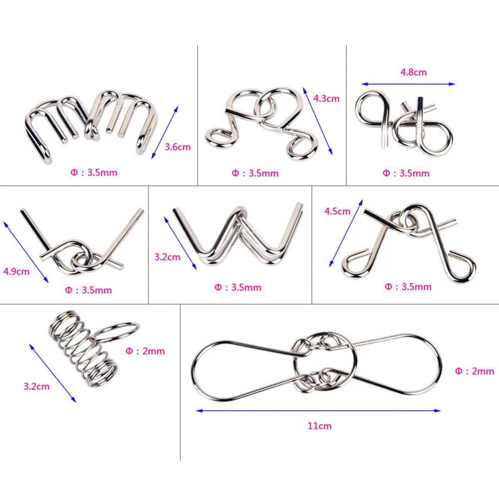 8 шт./лот, различные узоры, 3D металлическая головоломка, IQ провод, головоломка для детей, взрослых детей