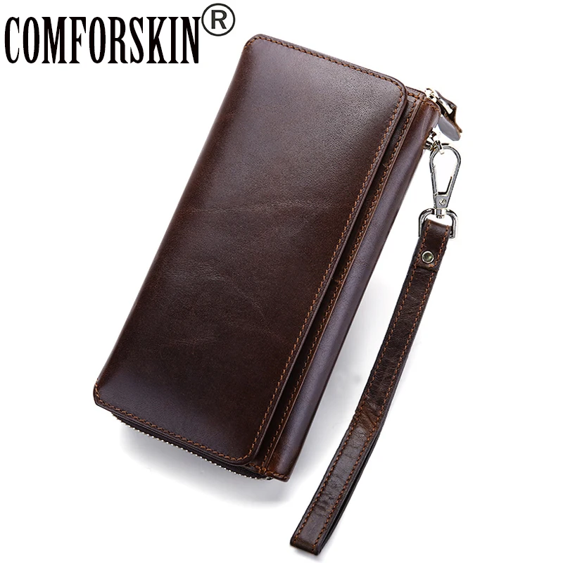 

COMFORSKIN Brand Guaranteed 100% Genuine Leather Men Wallets Multi-function Men Clutch Wallet With Hand Rope Carteira Masculina