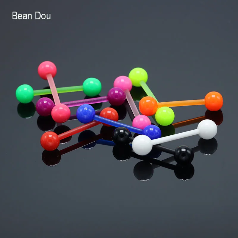 10Pieces Mix Color Tongue Rings Piercing Barbell Tongue Bar Soft 1.4mm Colorful Candy Color Body Pircing Jewelry For Men Women1