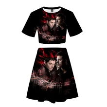 Костюм с короткой юбкой Supernatura,, 2 футболки с короткими рукавами и костюм с платьем, комплект из двух предметов, высококачественный повседневный комплект для молодых людей