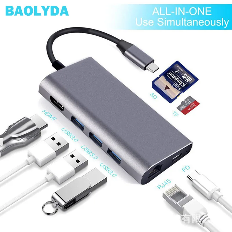 

Baolyda USB HUB USB C to HDMI RJ45 Thunderbolt 3 Adapter for MacBook Samsung Galaxy S9 Huawei Mate 20 P20 Pro Type C USB 3.0 HUB