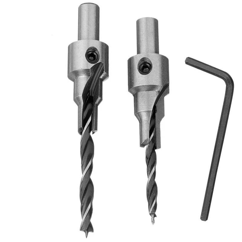 2pc 4 6 5 7mm steps 8mm Shank Countersink Drilling 3 Steps Pilot Drill Bits Set Reamer Screw Wood Window Hinge Hole Saw Chamfer