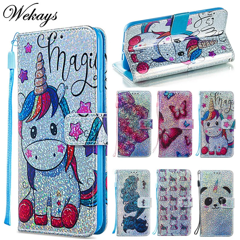 

Wekays For Xiaomi RedMi 6 6A RedMi6 Cartoon Unicorn Glitter Leather Flip Fundas Case For XiaoMi RedMi Note 7 Note7 Cover Cases