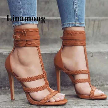 

INS Hottest Solid Rope Design Ankle Buckle Cover Heel Open Toe Sexy Thin High Heel Fashion Summer Women Sandals Normal Size