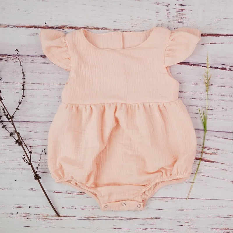 Осенняя одежда для маленьких девочек; хлопковый комбинезон с длинными рукавами для новорожденных; зимний льняной комбинезон; реквизит для фотосессии; Одежда для младенцев - Цвет: summer pink