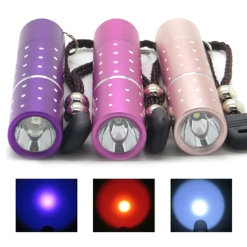 

50pcs/lot Mini Portable 9 LED 395nm UV Purple Red GEL Curing Flashlight Torch Aluminium with Drill for Detection Catch Scorpion