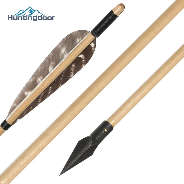 US $50.99 12pcs Length Diameter Traditional Archery Wood Arrows with Hunting Arrowheads Huntin