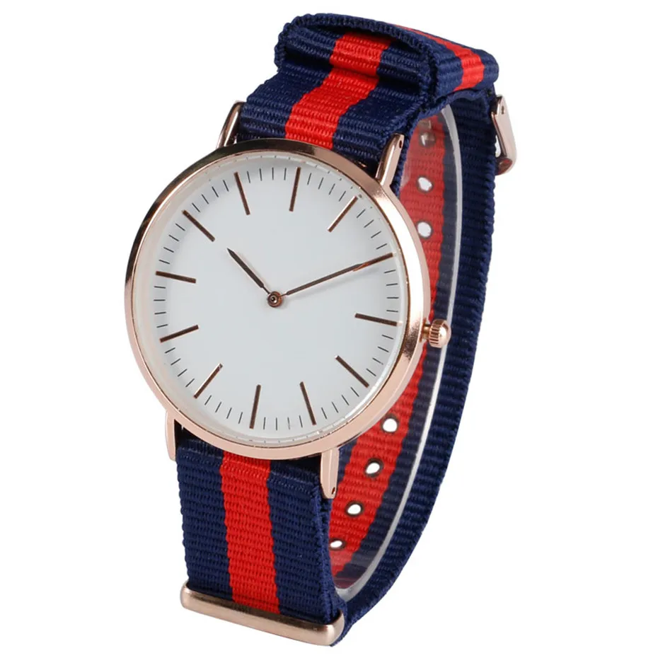 YISUYA Minimalist Blue & Red Stripe Nylon Strap Simple Fashion Casual Student Sport Quartz Wrist Watch Men Women Clock Bracelet (6)
