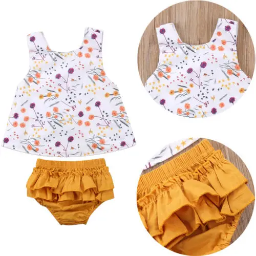 

Newborn Kids Baby Girls Outfits Clothes Floral T-shirt Tops+Shorts Pant 2PCS Set