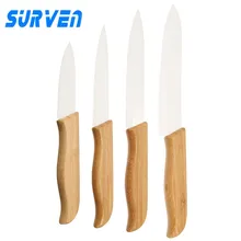 Surven 4 unids zirconia de cerámica del cuchillo 3 “4” 5 “6” pulgadas Lámina Blanca De Bambú Mango de la Legumbre de Fruta Cuchillo de Cocina Cuchillos Kit