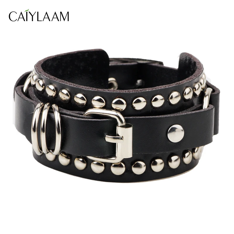 CAIYLAAM Punk Style Rivet Leather Bracelets for Women Rock Jewelry Black and White Bracelets for Men Hip Hop Couple Bracelets CAIYLAAM Punk Style Rivet Leather Bracelets for Women Rock Jewelry Black and White Bracelets for Men Hip Hop Couple Bracelets
