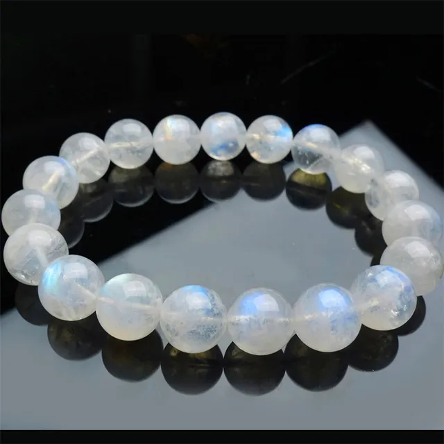 10mm Genuine Natural Moonstone Bracelets For Women Lady Transpa 10mm Genuine Natural Moonstone Bracelets For Women Lady Transpa Blue Lights Crystal Round Beads Stretch Charm