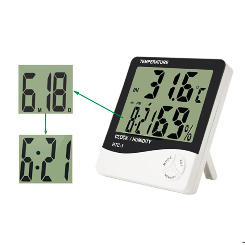 

HTC-1 Indoor Temperature Humidity Meter Room LCD Electronic Digital Thermometer Hygrometer Weather Station Alarm Clock