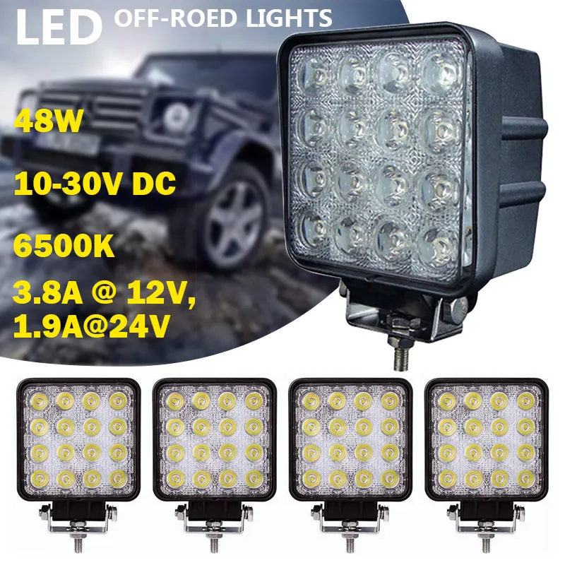 

48W LED Work Light Lamp Spot Flood 16Leds Offroad Offroad OFFROED LIGHTS Driving fog Spotlights for ATV SUV Motorcycle Car Truck