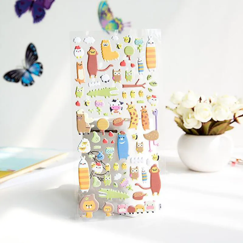 Kawaii DIY Stereo Bubble Stickers Stationery Cartoon Animal Diaries Scrapbook Diary Decorative Stickers Office School Supplies