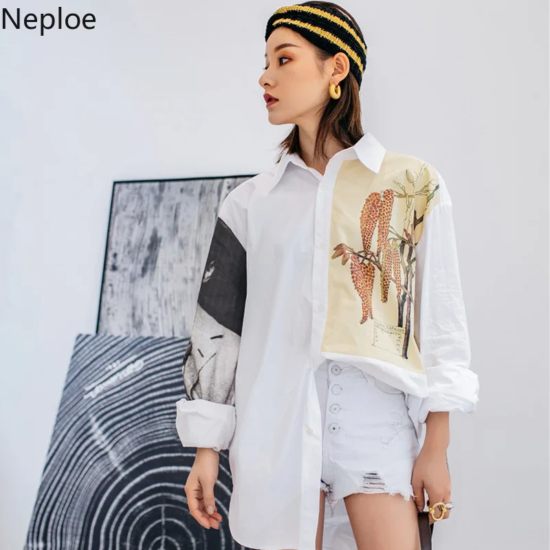 Nepole 2019 сезон: весна-лето картина печати длинная рубашка модные повседневное