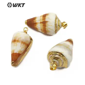 

WT-JP146 WKT Natural Trumpet Gold Trim Pendant Random Size Used In Fashion Necklace Pendant Jewelry