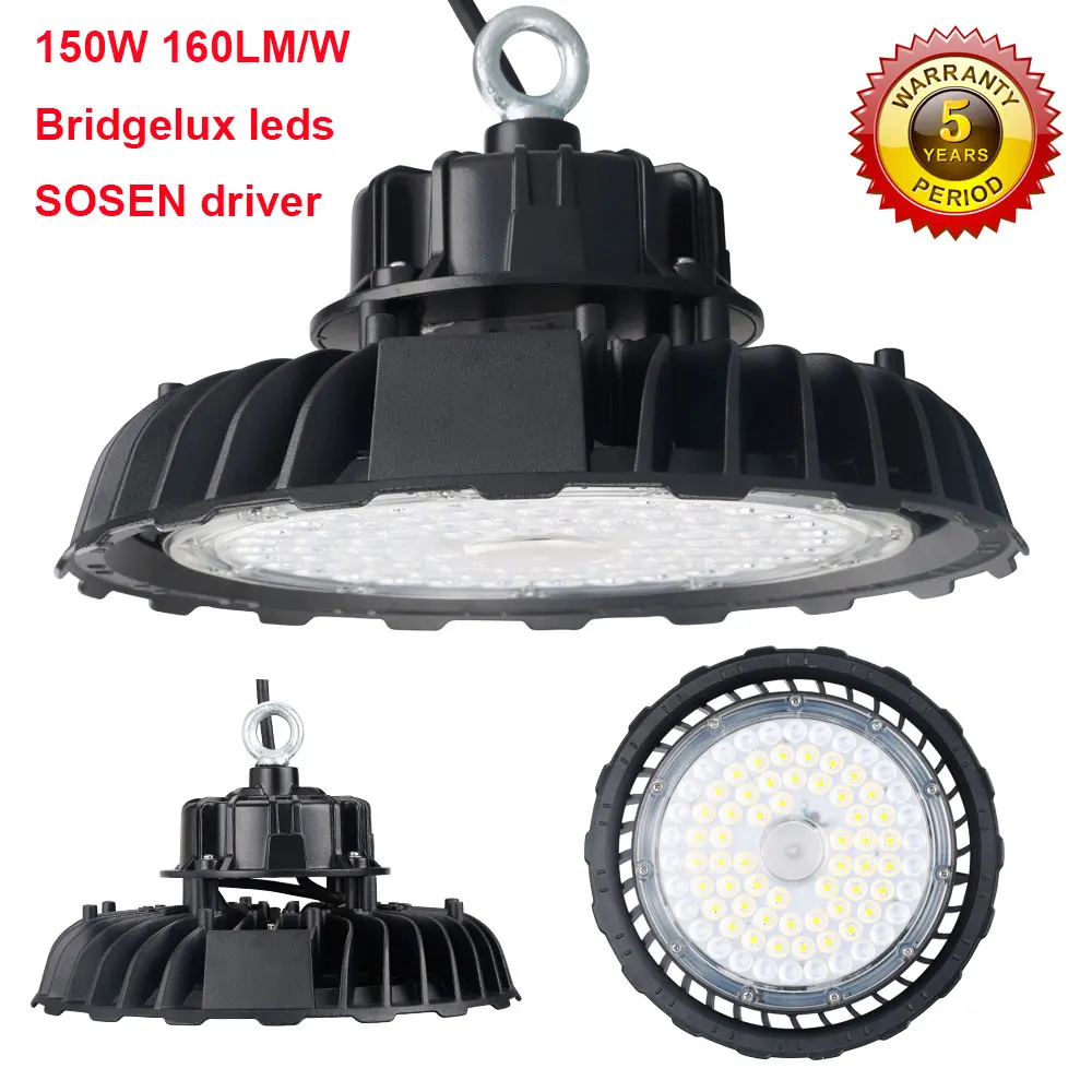 

5years warranty 150W led highbay light 160lm/W UFO light AC85-265V 24000lm led high bay lamp for warehouse stock factory light