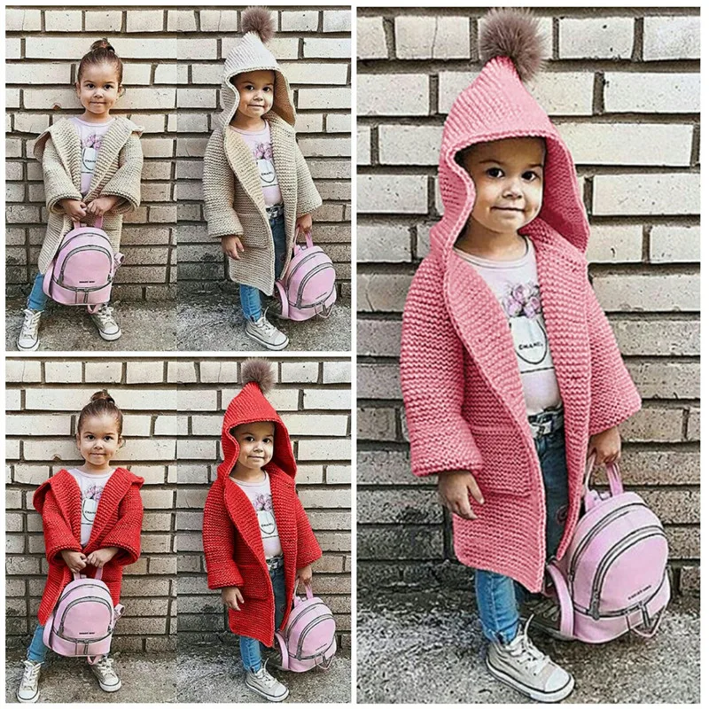 Зимний свитер для маленьких девочек; Изысканная детская одежда; теплая куртка с капюшоном для мальчиков и девочек; милый вязаный свитер; верхняя одежда; D1080