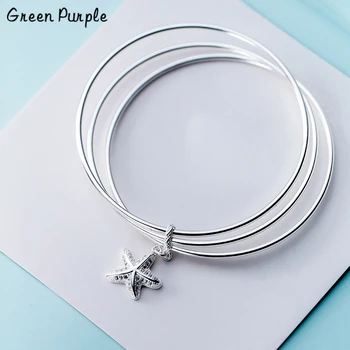 

100% Real Silver Starfish Bracelet Star Jewelry Charm Bracelet Bijoux Minimalism Bangles Vintage Joyas Silver Bangles for women